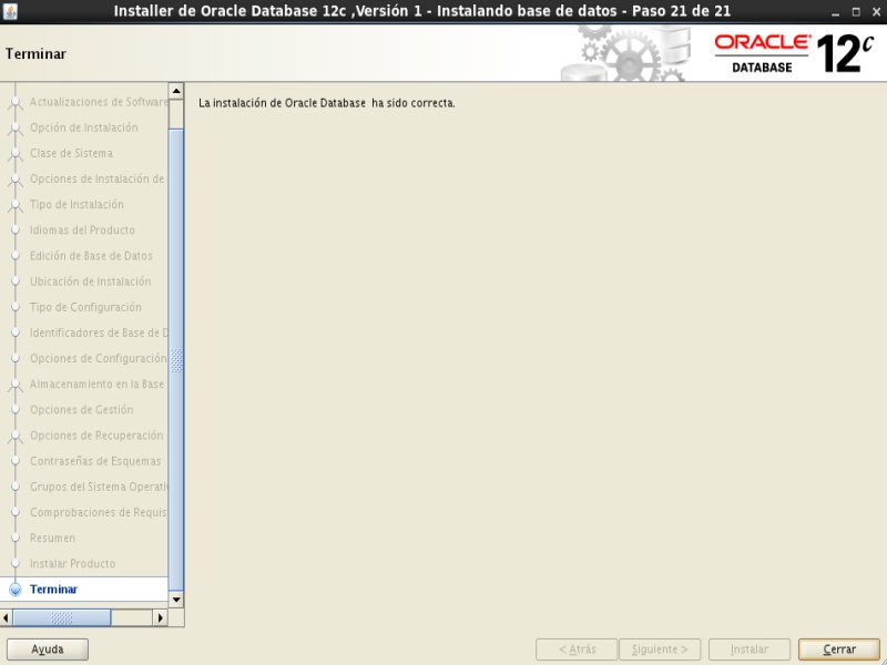 instalación Oracle Database 12c - Centos - 21 - Final de instalación