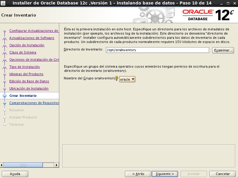 instalación Oracle Database 12c - Centos - 10_1 - Crear inventario Oracle