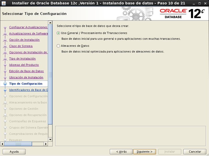 instalación Oracle Database 12c - Centos - 10_2 - Tipo configuracion