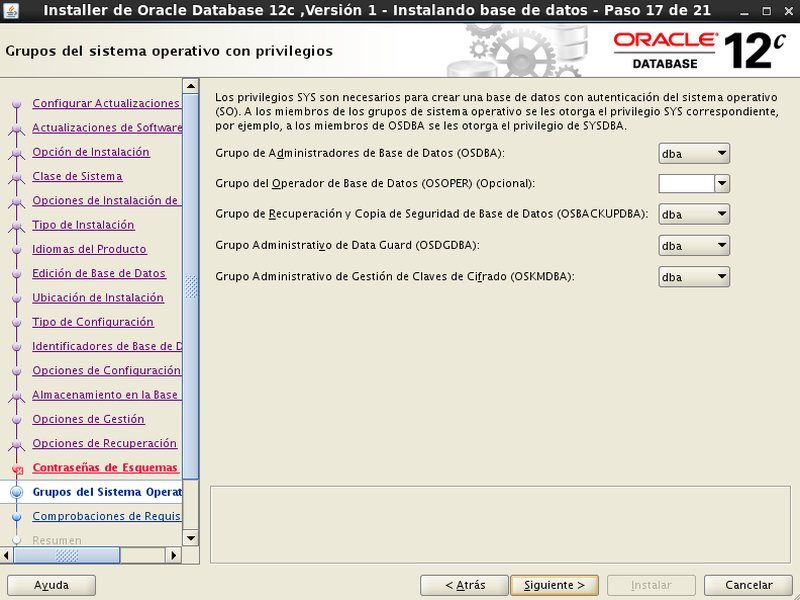 instalación Oracle Database 12c - Centos - 17 - Grupos sistema operativo