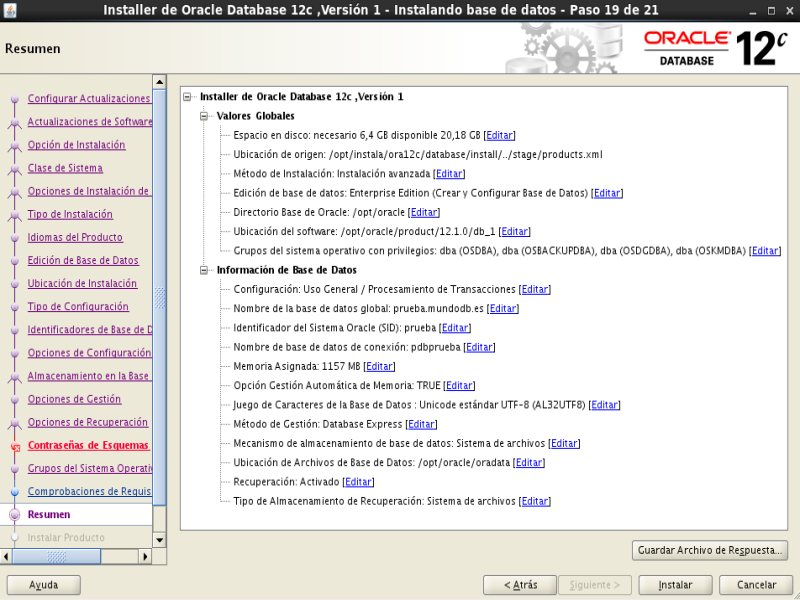 instalación Oracle Database 12c - Centos - 19 - Resumen