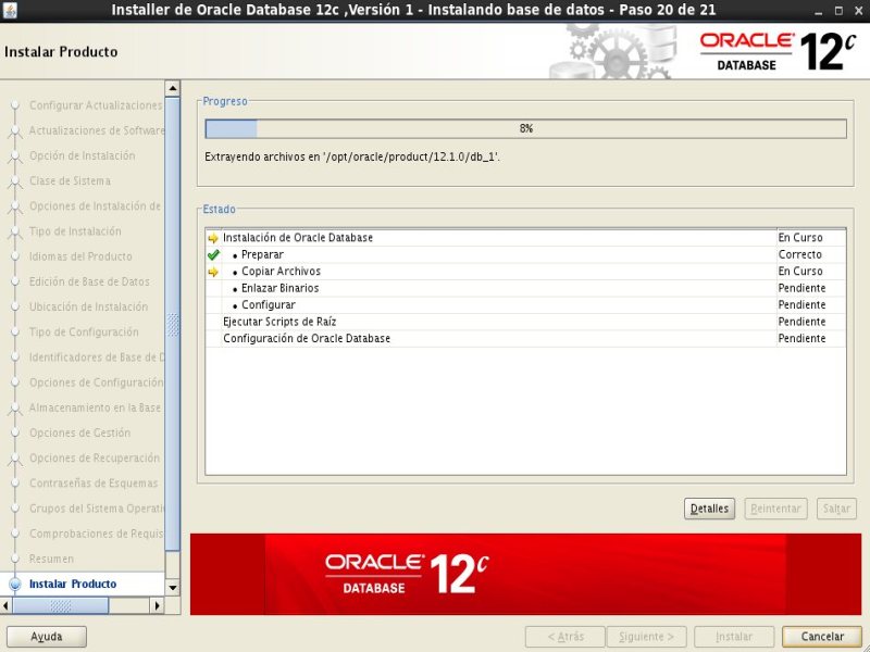 instalación Oracle Database 12c - Centos - 20 - Instalar producto