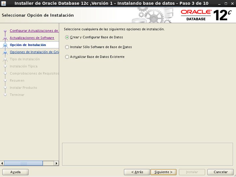 instalación Oracle Database 12c - Centos - 3 - opciones de instalacion