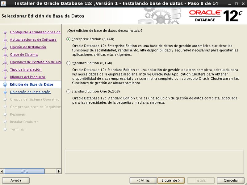 instalación Oracle Database 12c - Centos - 8 - Edicion de base de datos