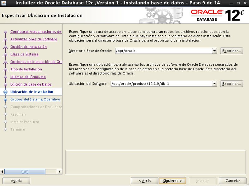 instalación Oracle Database 12c - Centos - 9 - ubicacion de instalacion